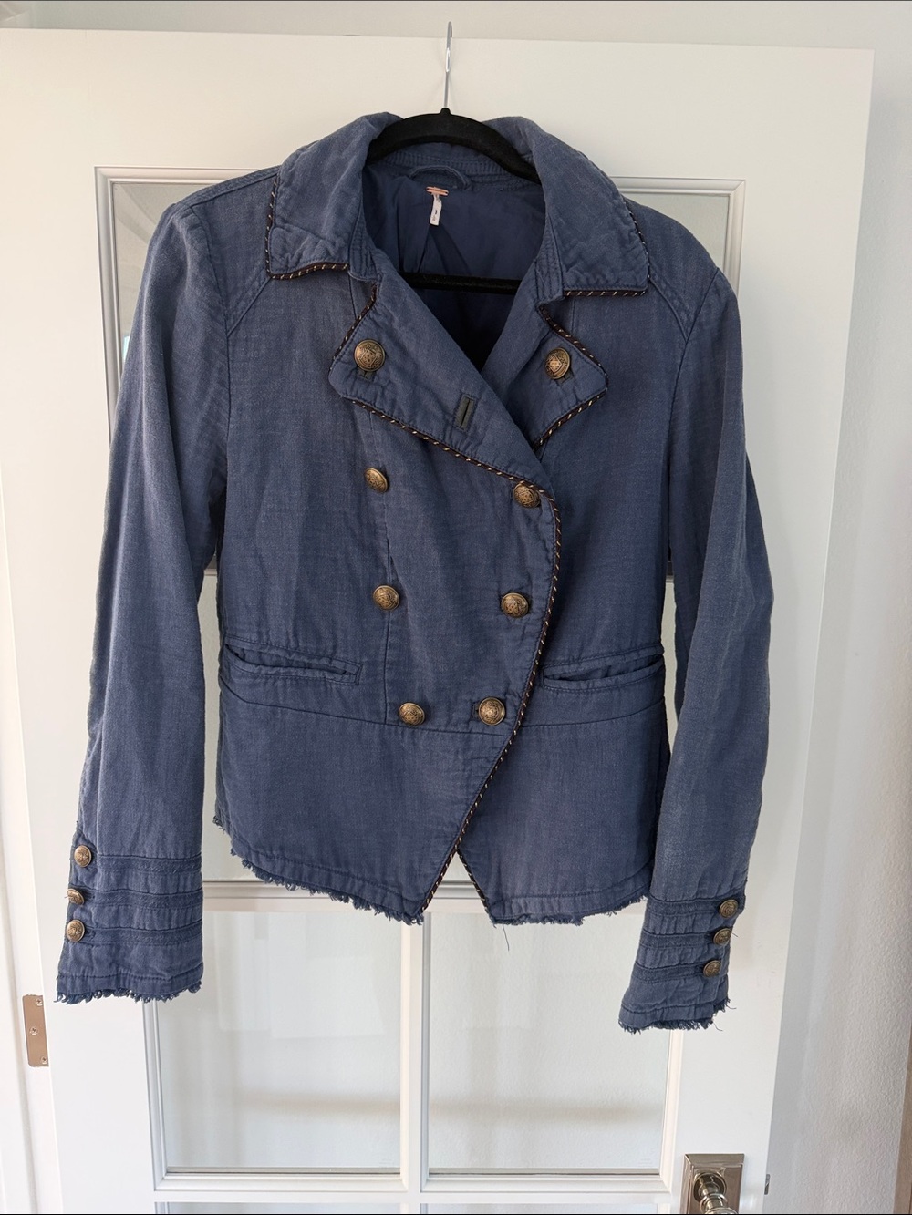 Free People Double-Breasted Indigo Blue Blazer
